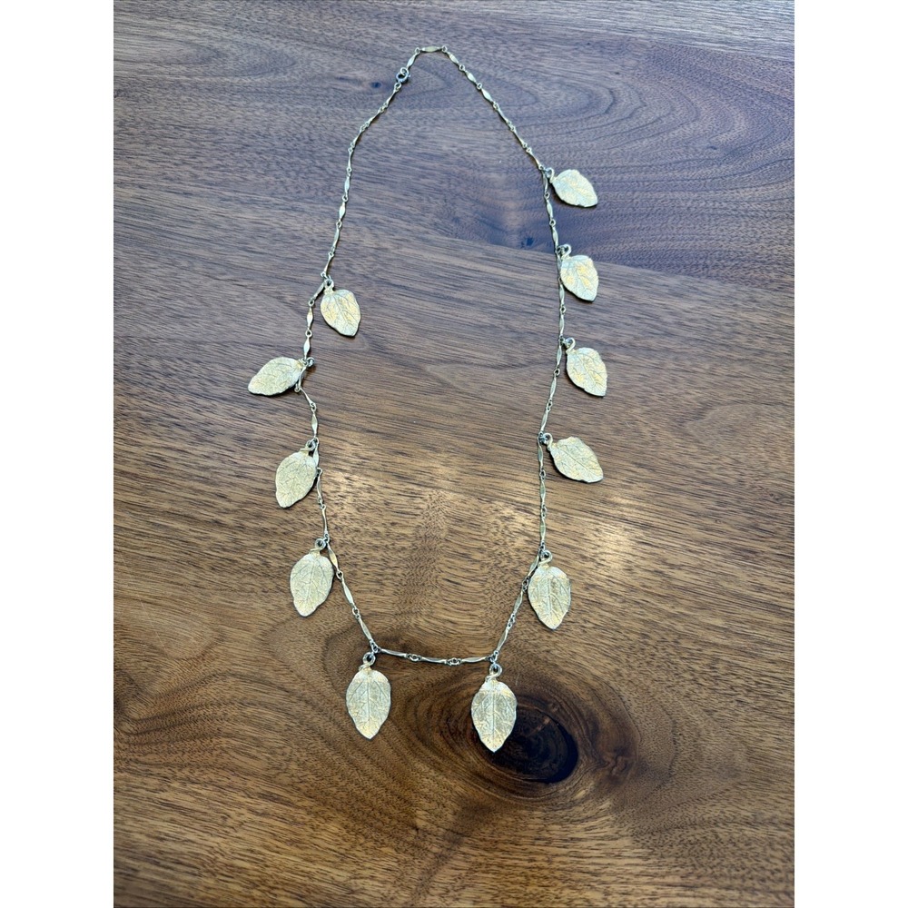 Vintage Dangling Leaves Long Chain Necklace, 29", 1960s Jewelry